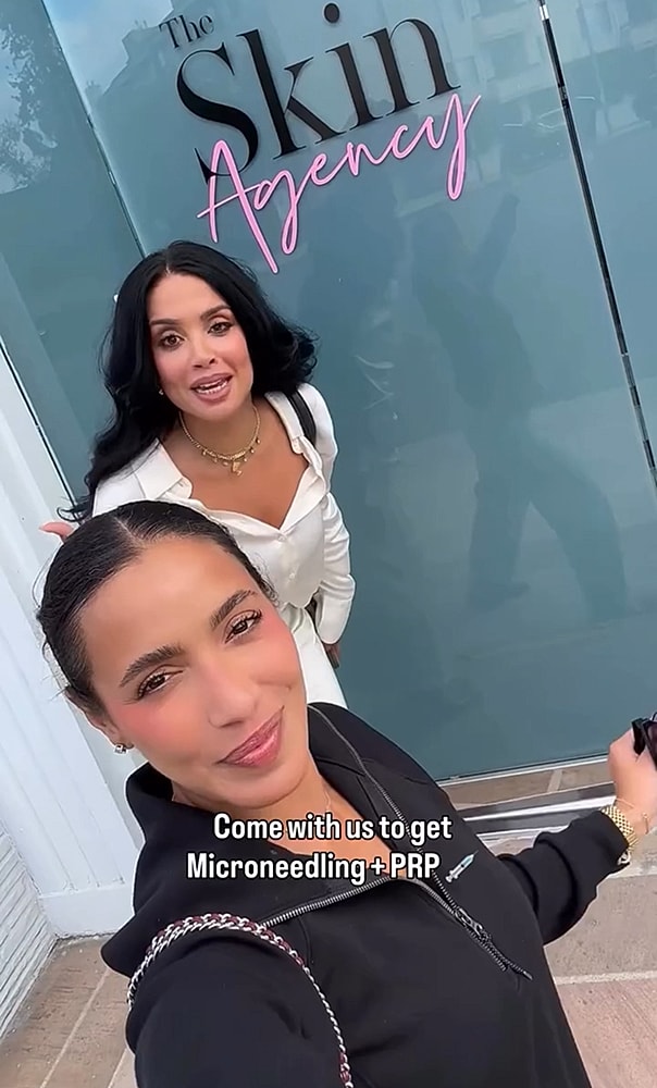 Women promoting skincare treatments outside a clinic.